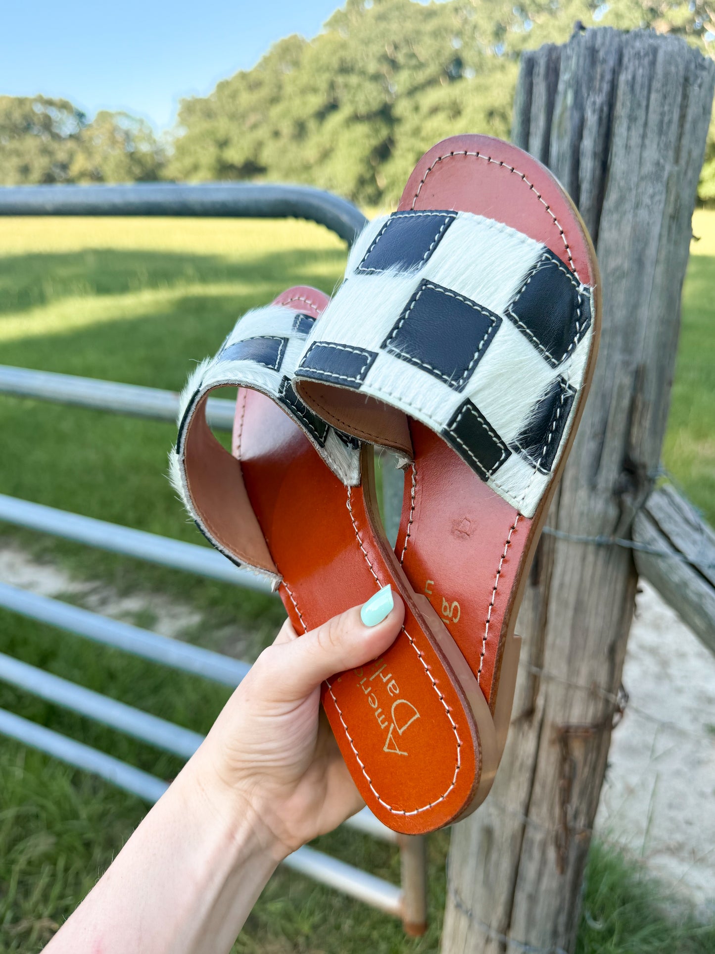 The checkered & cowhide sandals