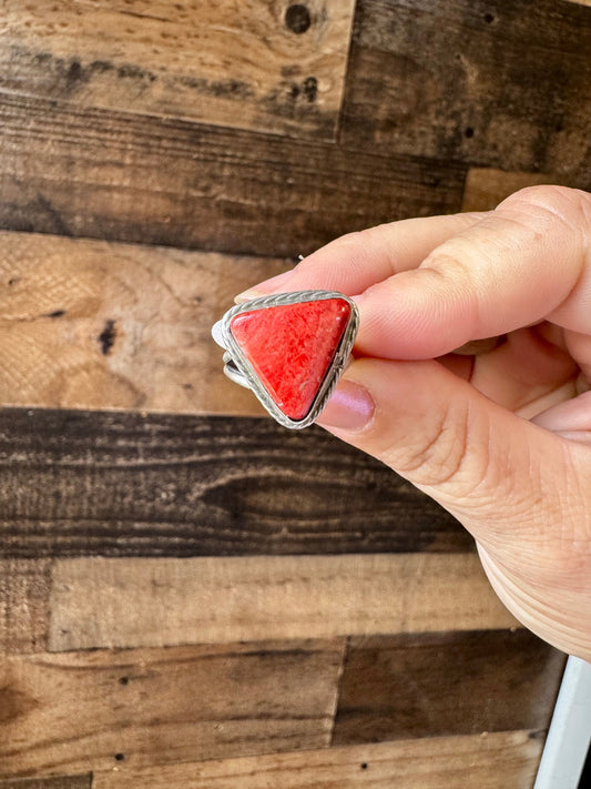 Ring - Size 8  -Red Spiny & Sterling Silver