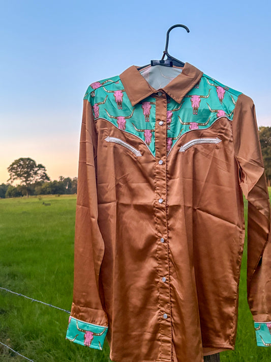 The pink steer head rodeo shirt