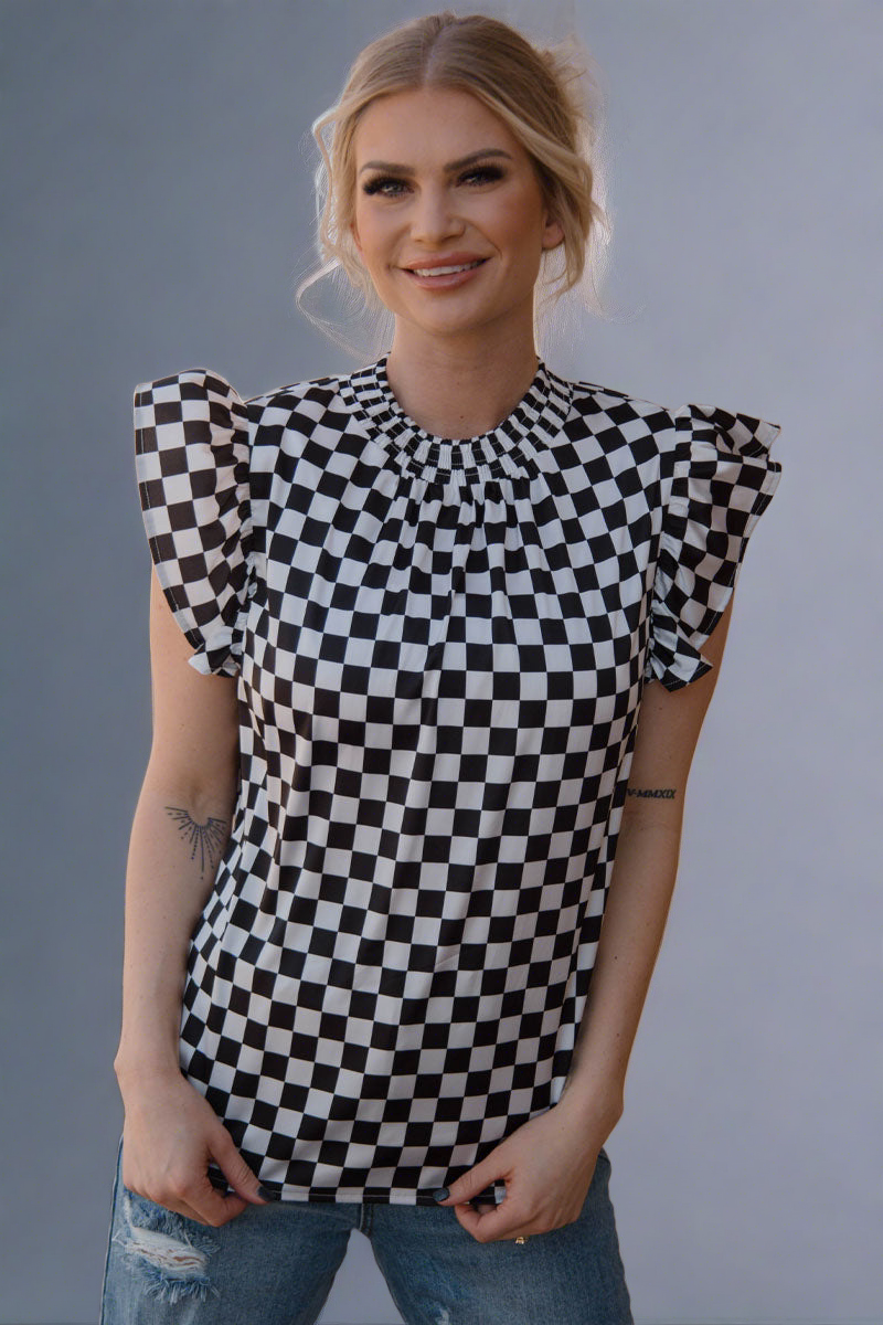 BABYDOLL TOP CHECKED print top