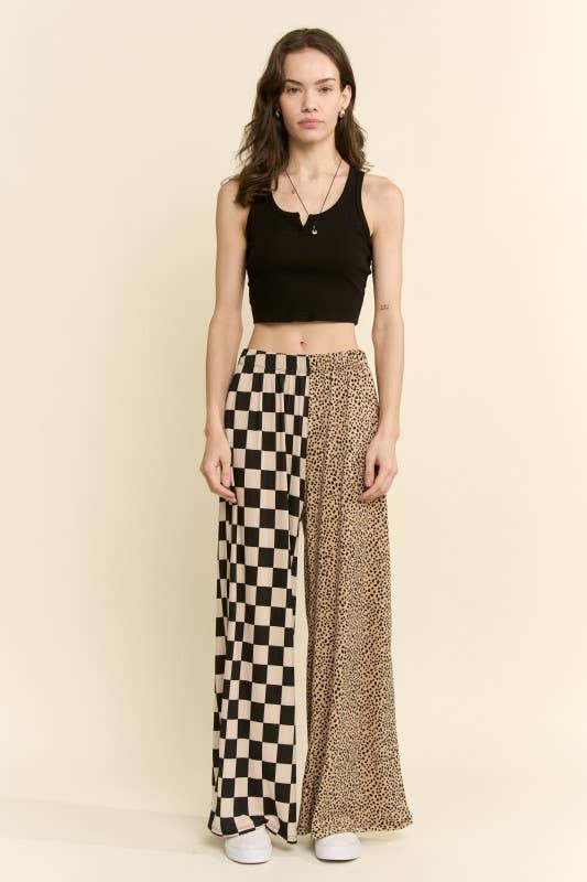 SPLIT DECISION CHECKER AND LEOPARD PANTS