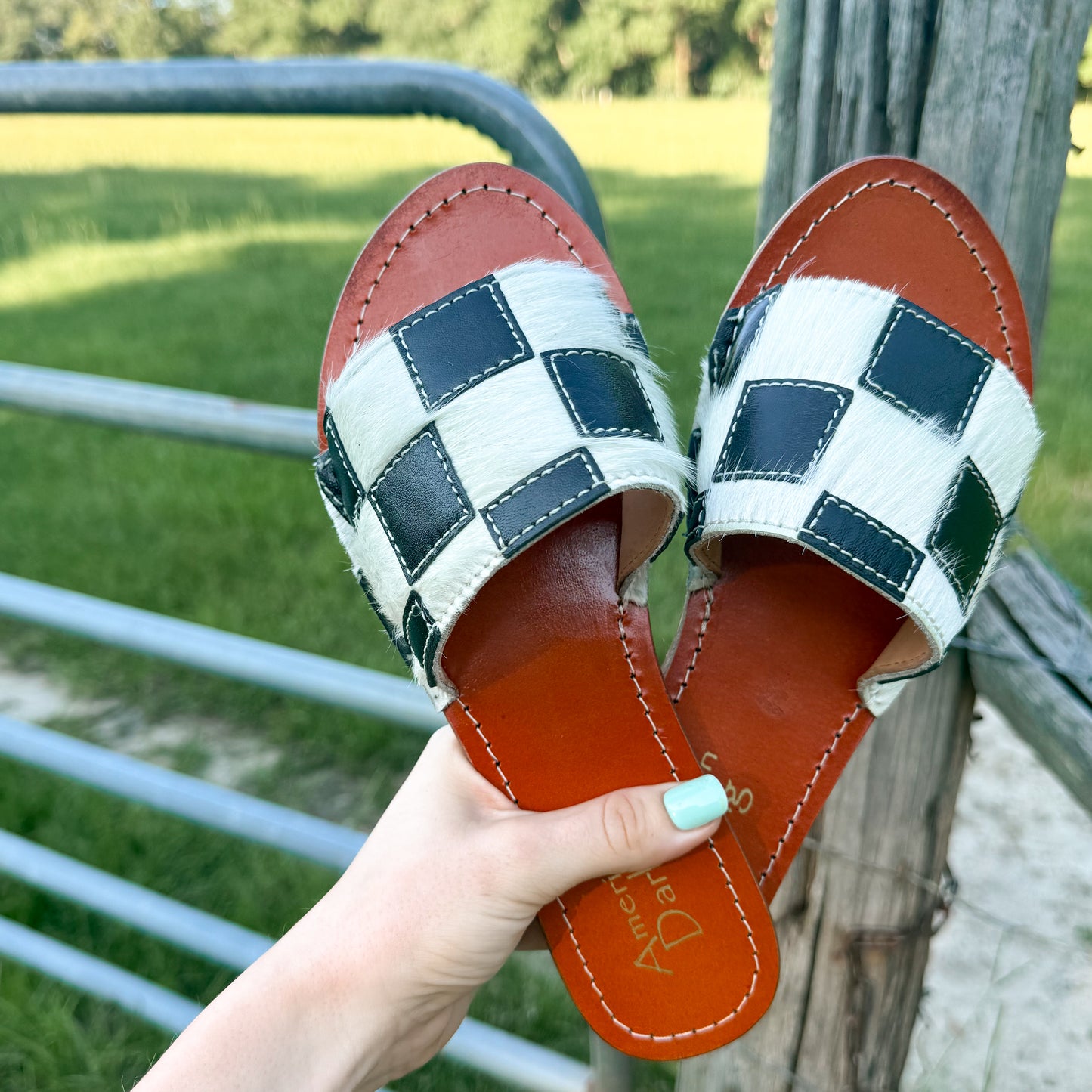 The checkered & cowhide sandals