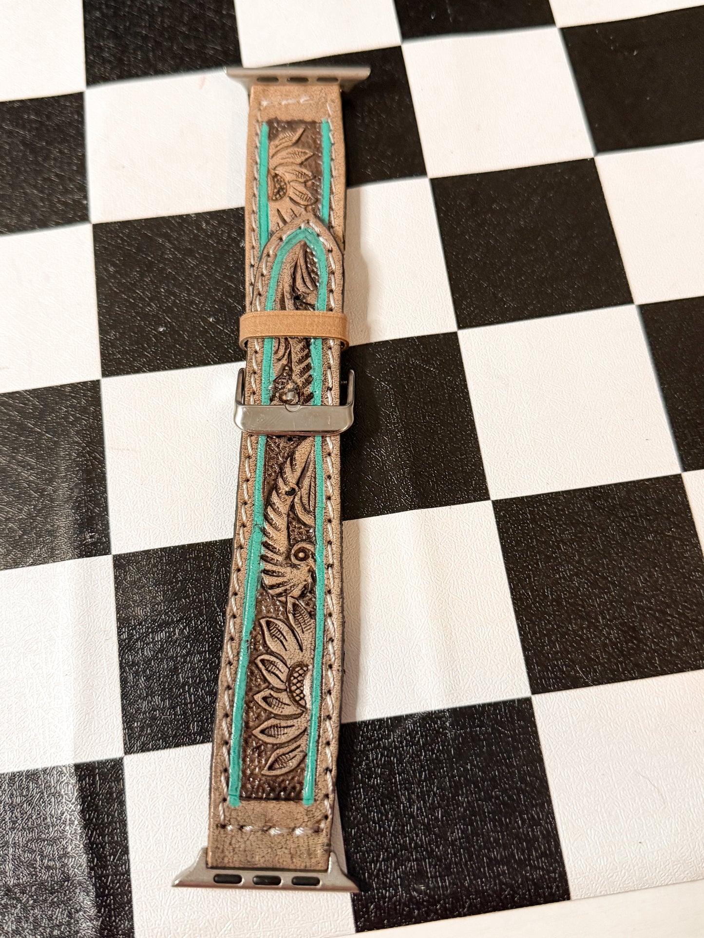 Tooled leather Apple Watch band