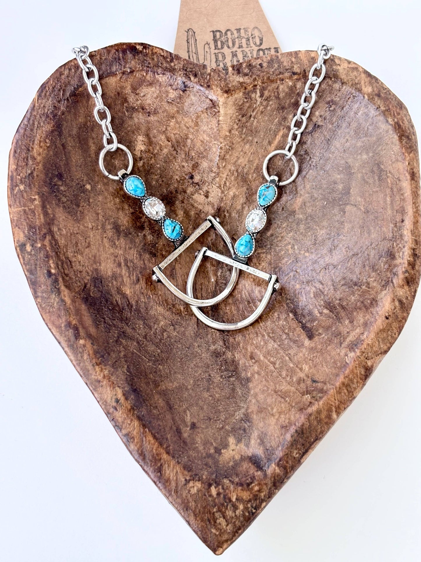 Western Horse Bit Turquoise Stone Pendant Necklace: Silver