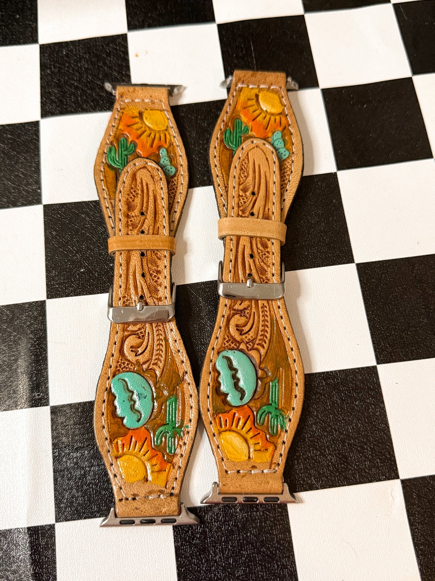 Tooled leather Apple Watch band