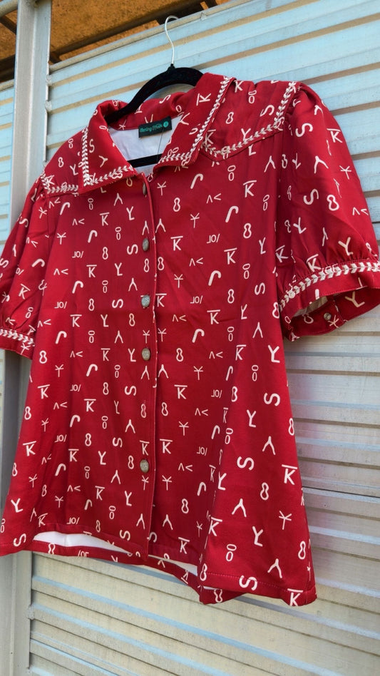 Branded In Red Button Up Top