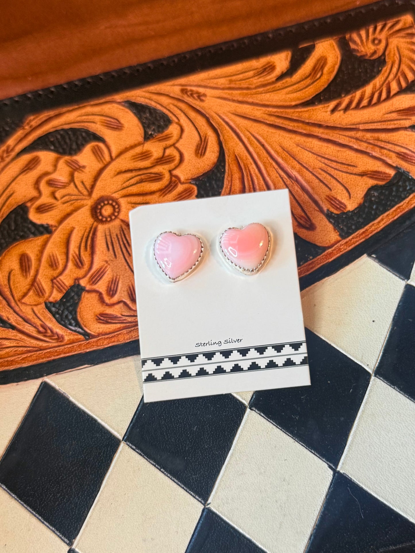 Pink conch heart earrings