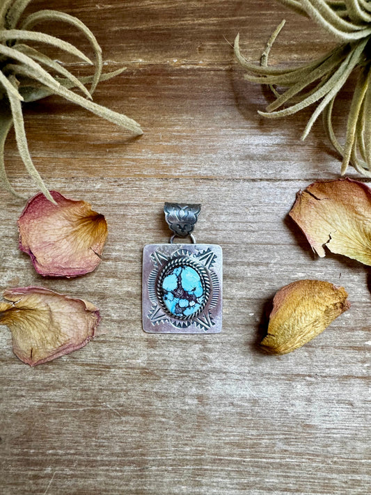 Golden Hill Turquoise Square Pendant – Sterling Silver by Ned Nez, Fits 8 mm