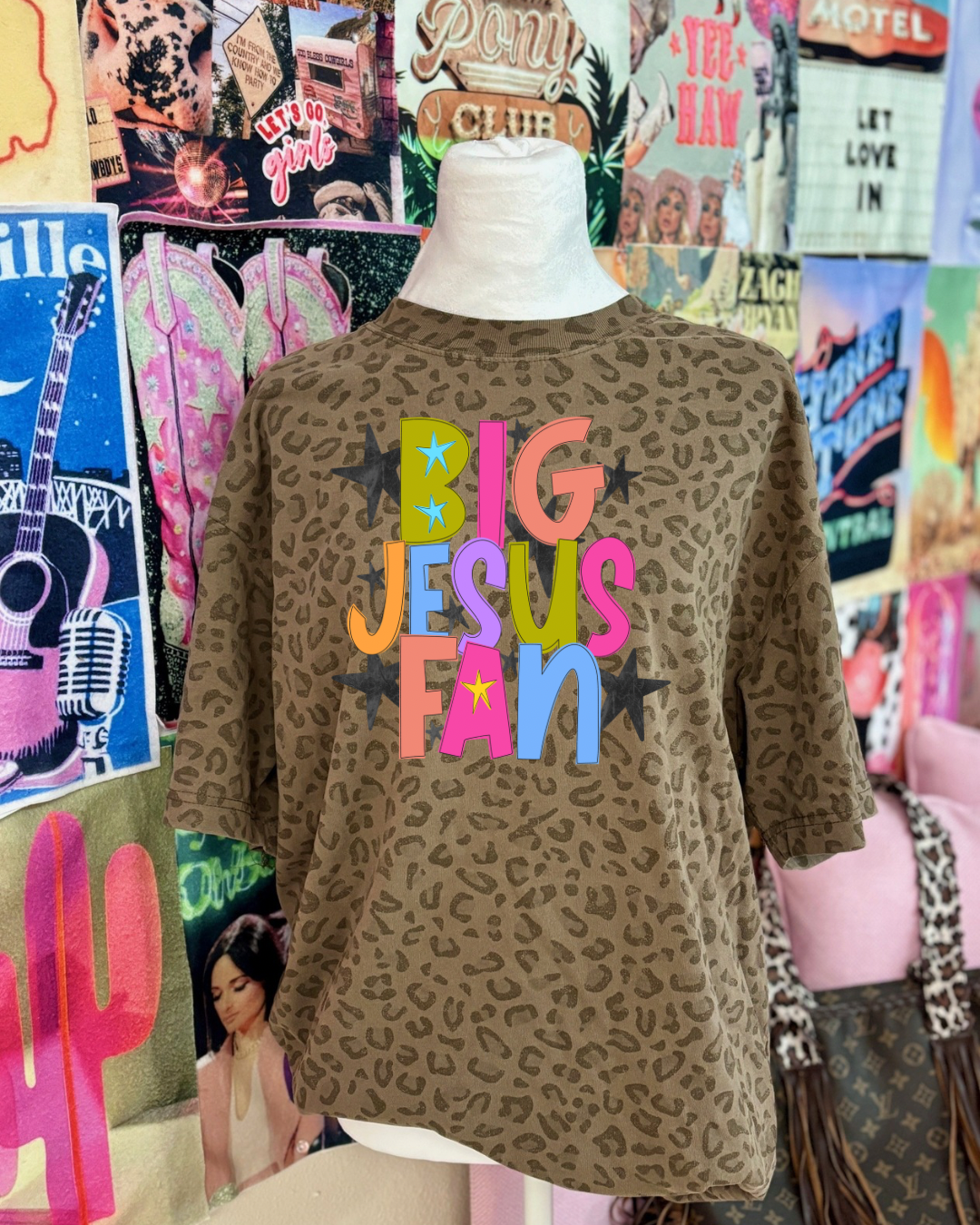 Big Jesus fan  cheetah T-shirt