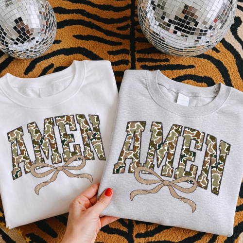Amen camo  bow sublimation T-shirt