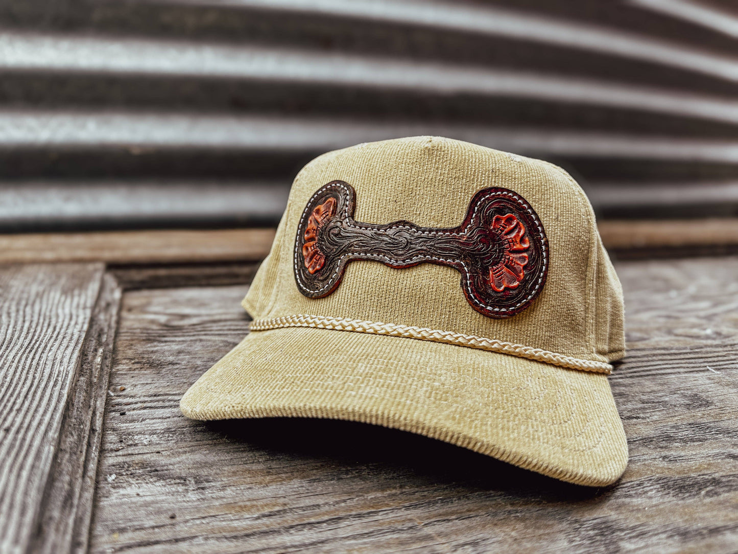 Hand Tooled Leather Snaffle Bit Cap: Green