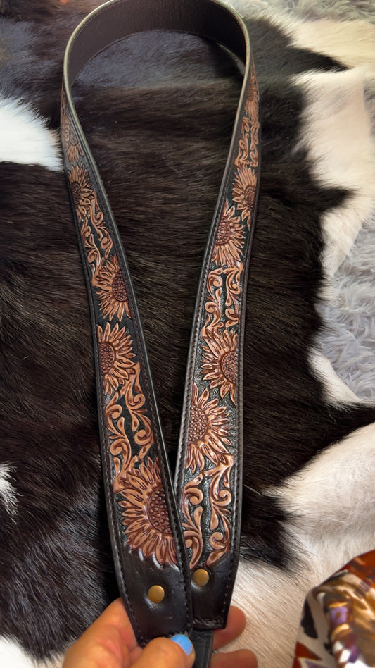 Tooled leather camera / purse Strap