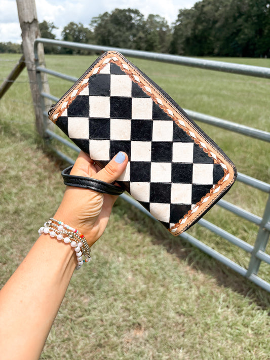 Checkered wallet / wristlet