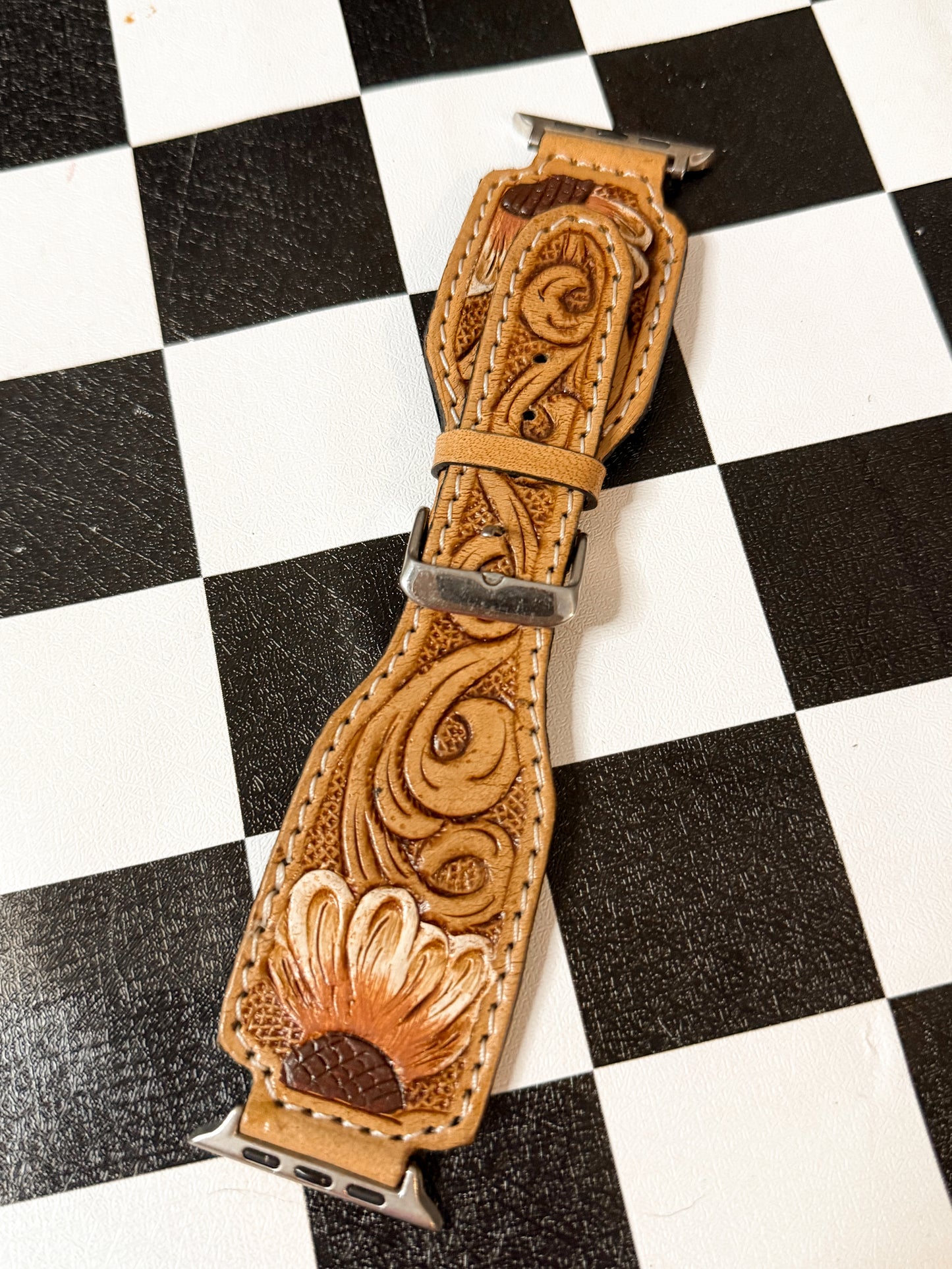 Tooled leather Apple Watch band