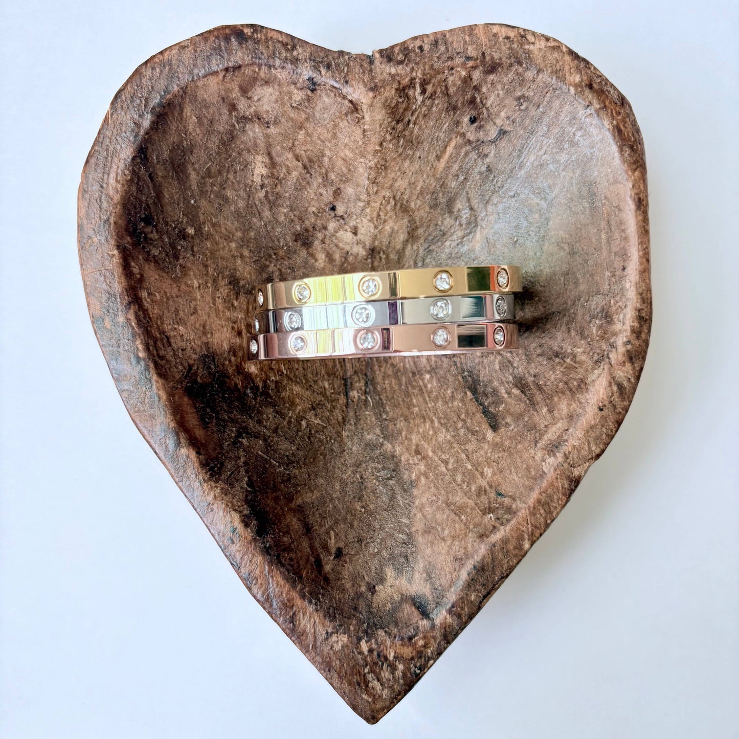 Rhinestone Love Style Bangle Bracelet: Silver