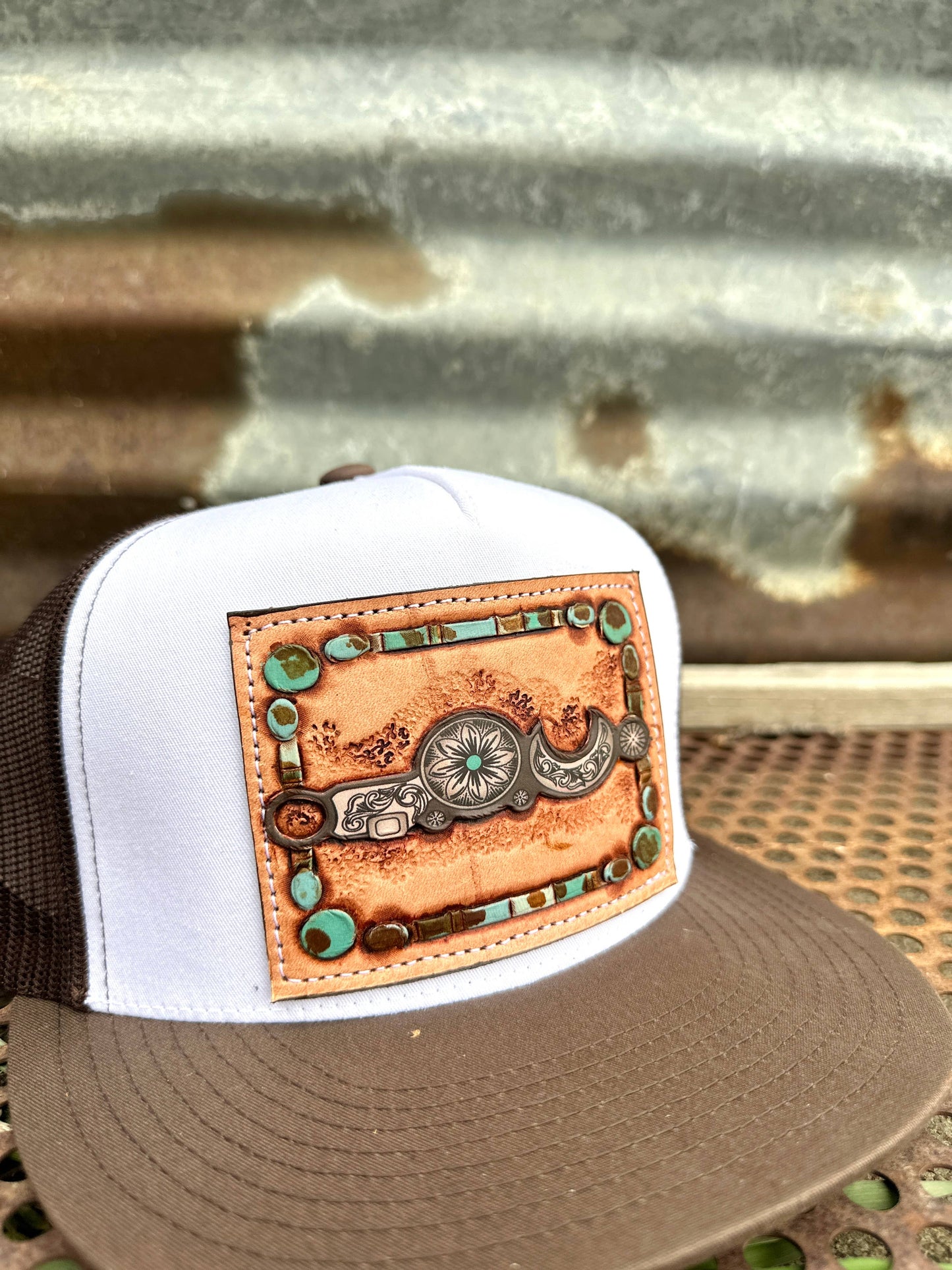 Bridle Bit Tooled Leather Trucker Cap Cowgirl Cowboy Western Rodeo