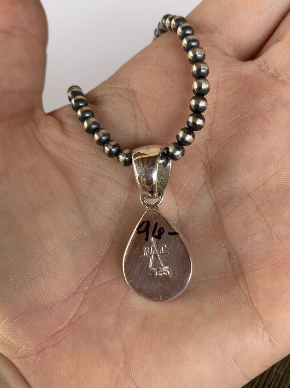 Navajo Pink Dream Mohave & Sterling Silver Handmade Tear Drop Pendant