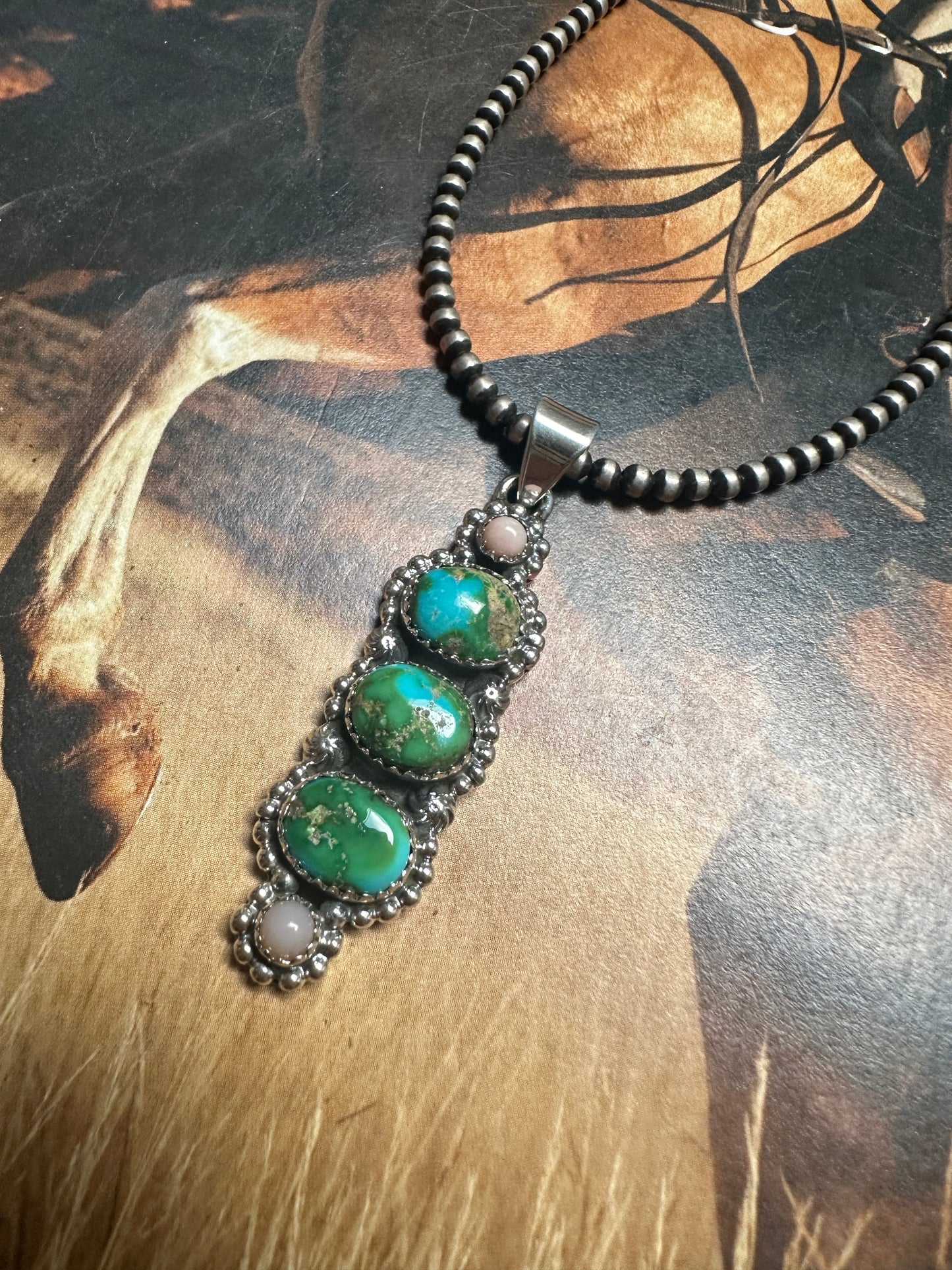 Beautiful Handmade Sterling Silver, Pink Conch & Sonoran Turquoise Pendant