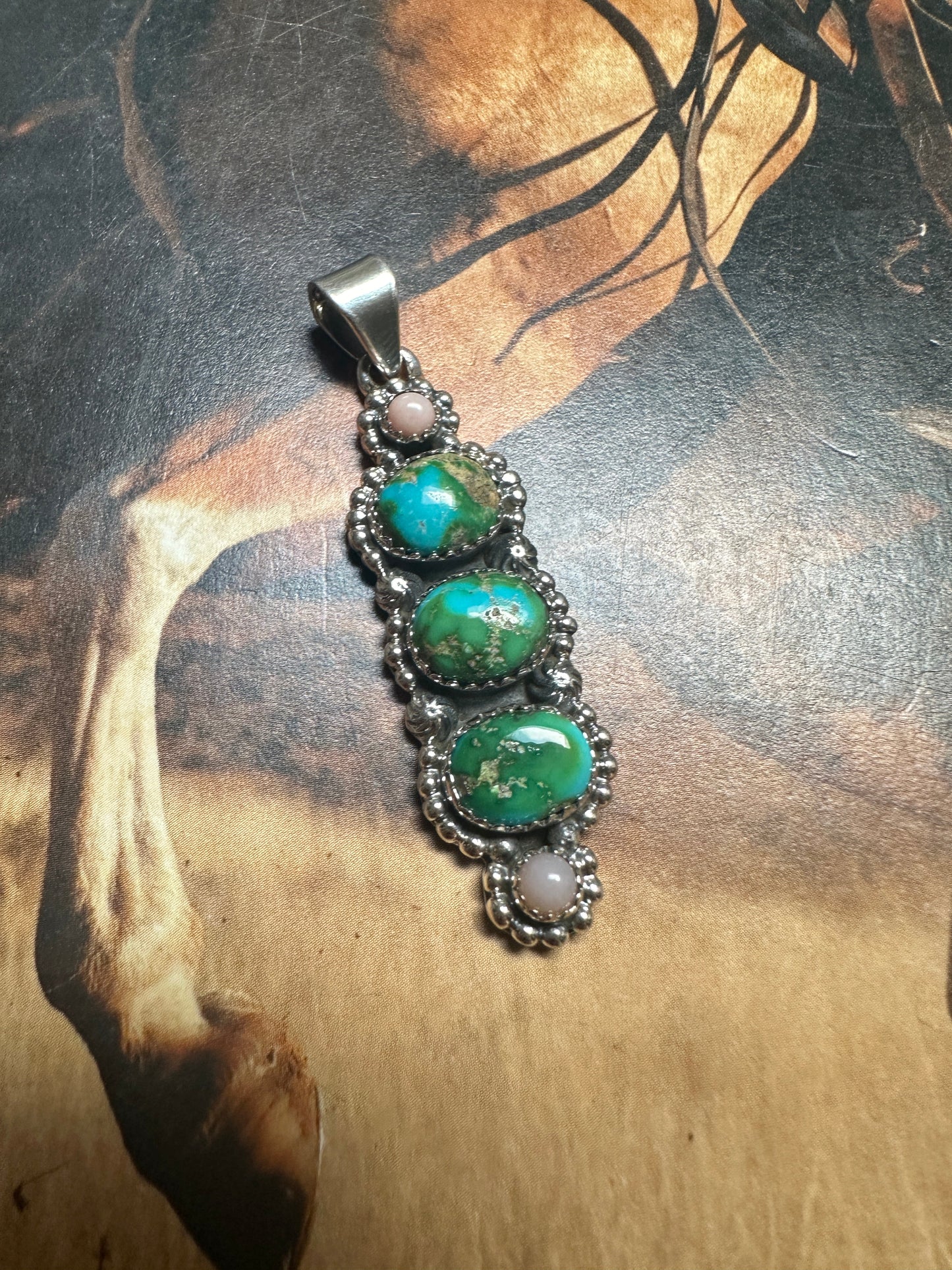Beautiful Handmade Sterling Silver, Pink Conch & Sonoran Turquoise Pendant