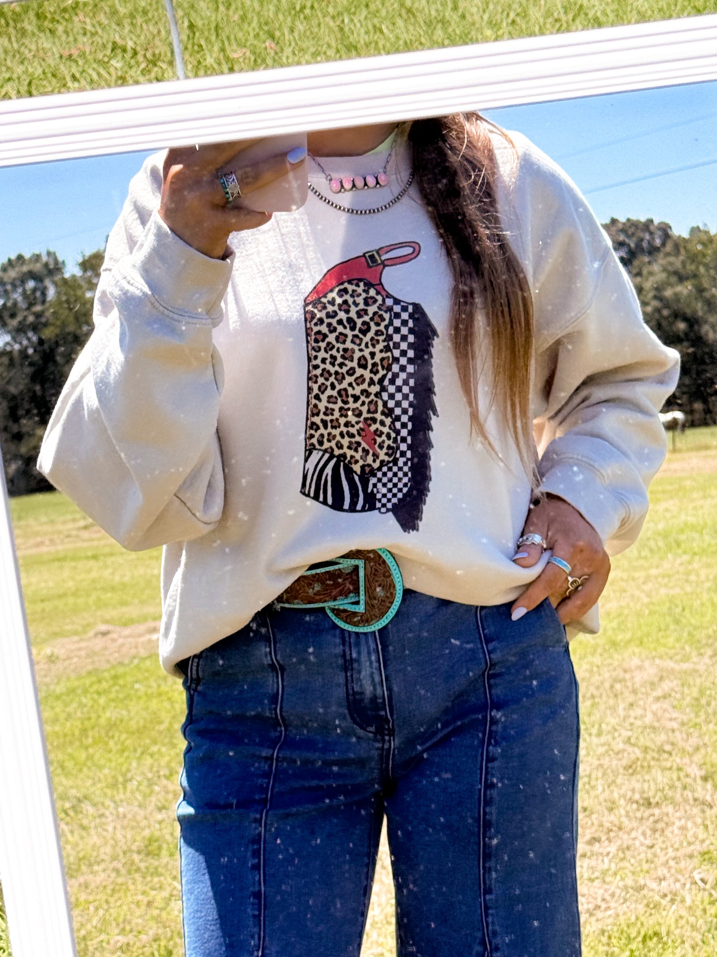 Mix prints chaps sweatshirt