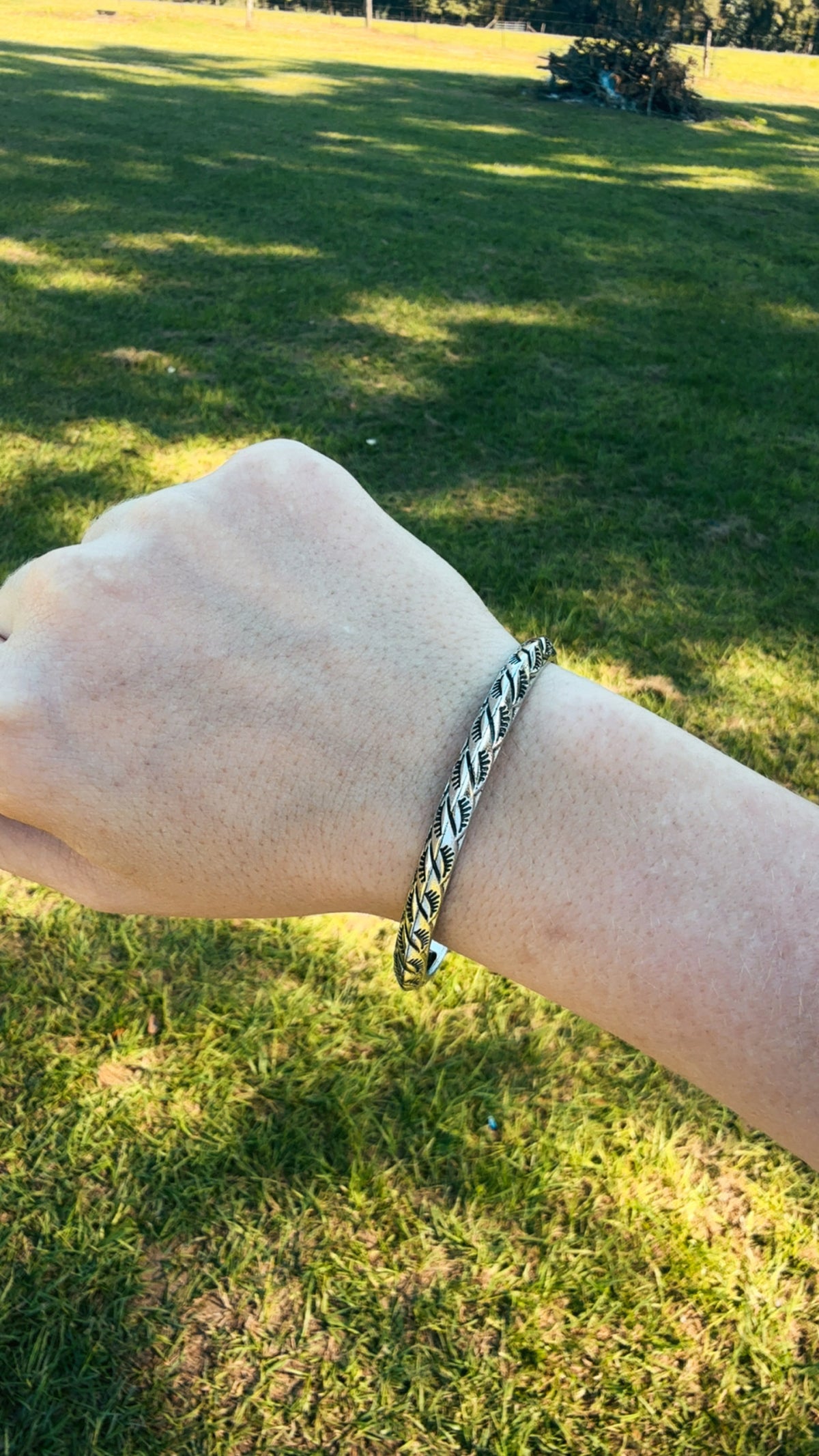 Western Stamped Feather Cuff Bracelet