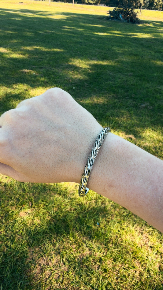 Western Stamped Feather Cuff Bracelet
