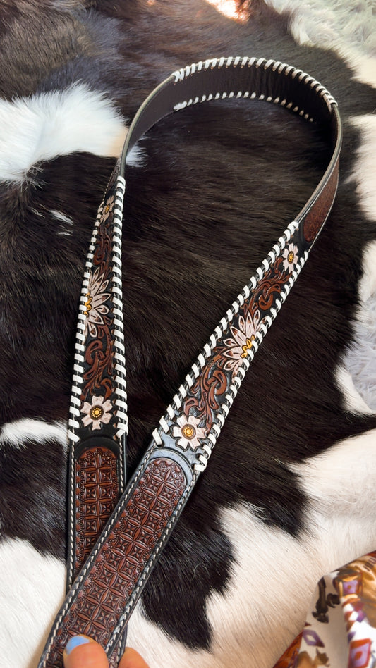 White buck stitching + floral camera / purse strap
