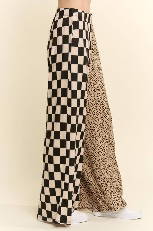 SPLIT DECISION CHECKER AND LEOPARD PANTS