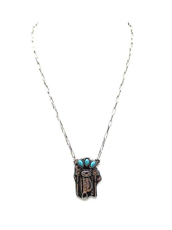 Western Turquoise Saddle Pendant Necklace