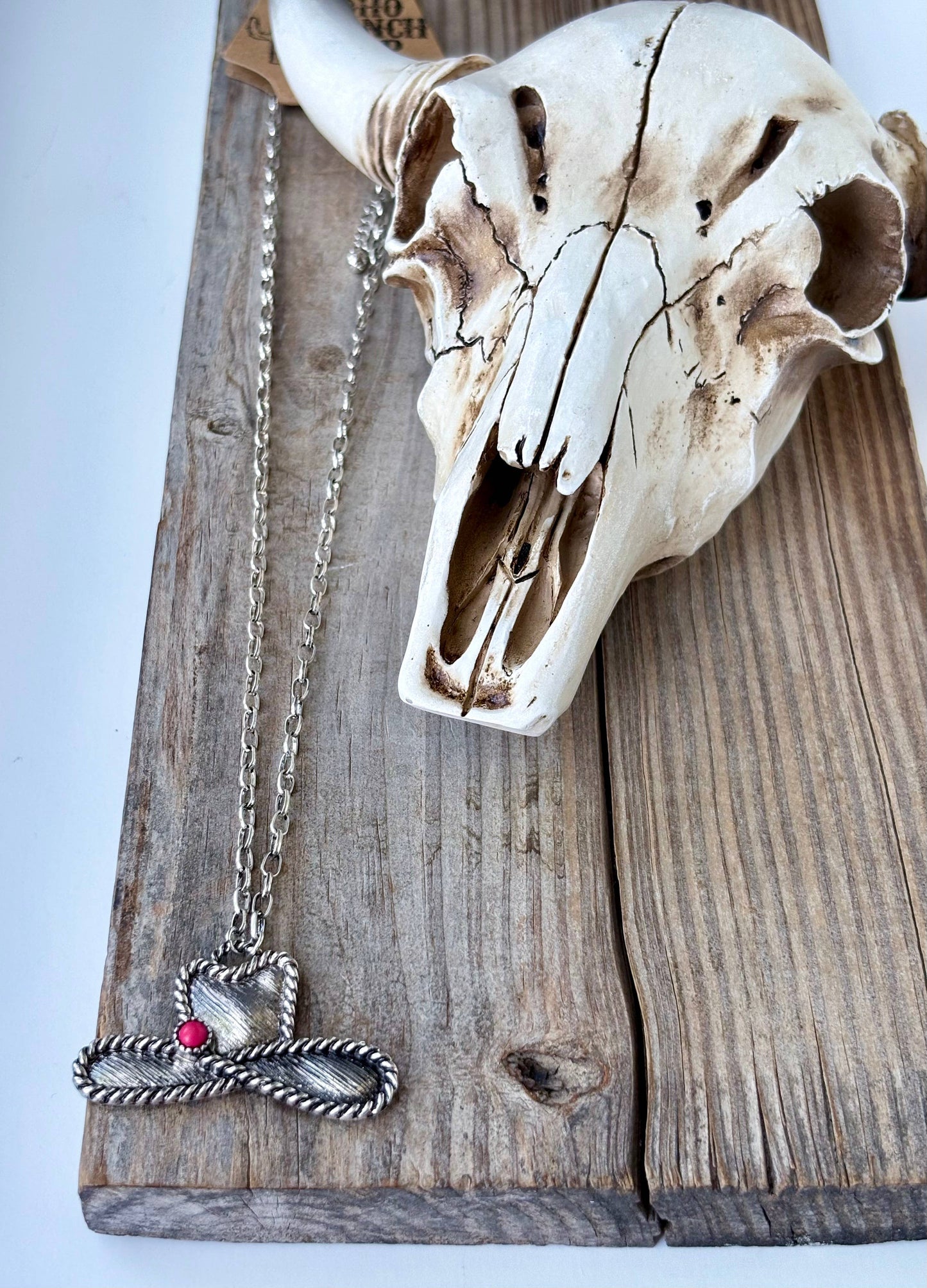 Western Cowboy Hat Stone Pendant Necklace: Red
