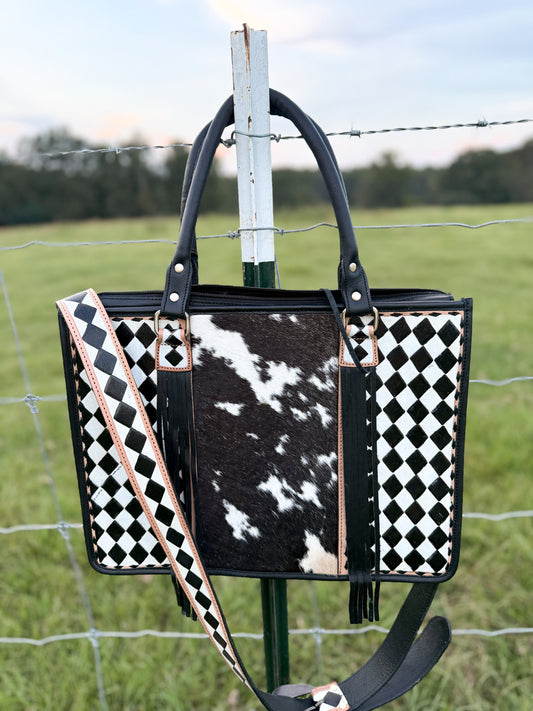 The checkered cowhide bag