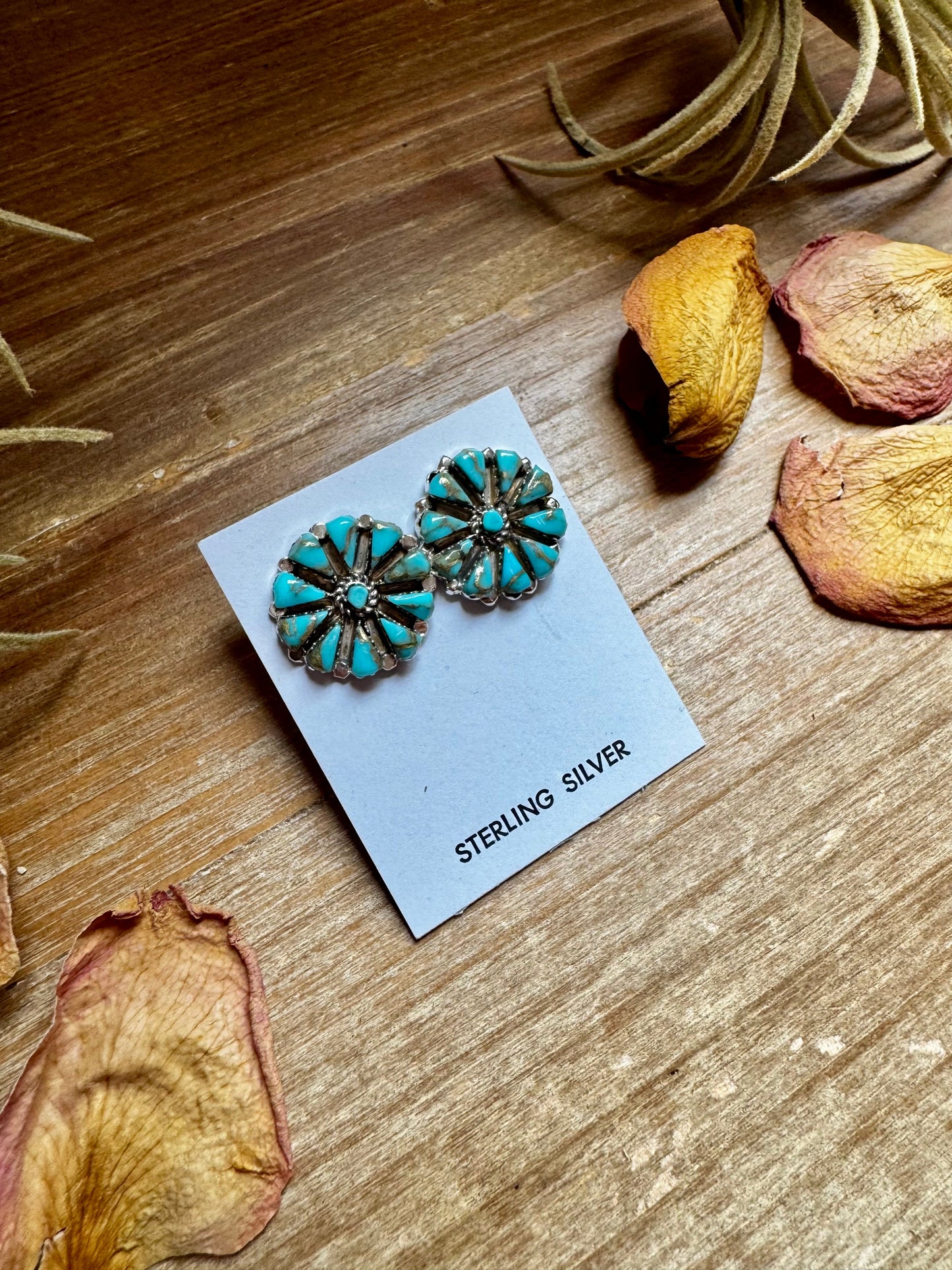 Cluster Turquoise Stud Earrings – Native Made, Sterling Silver