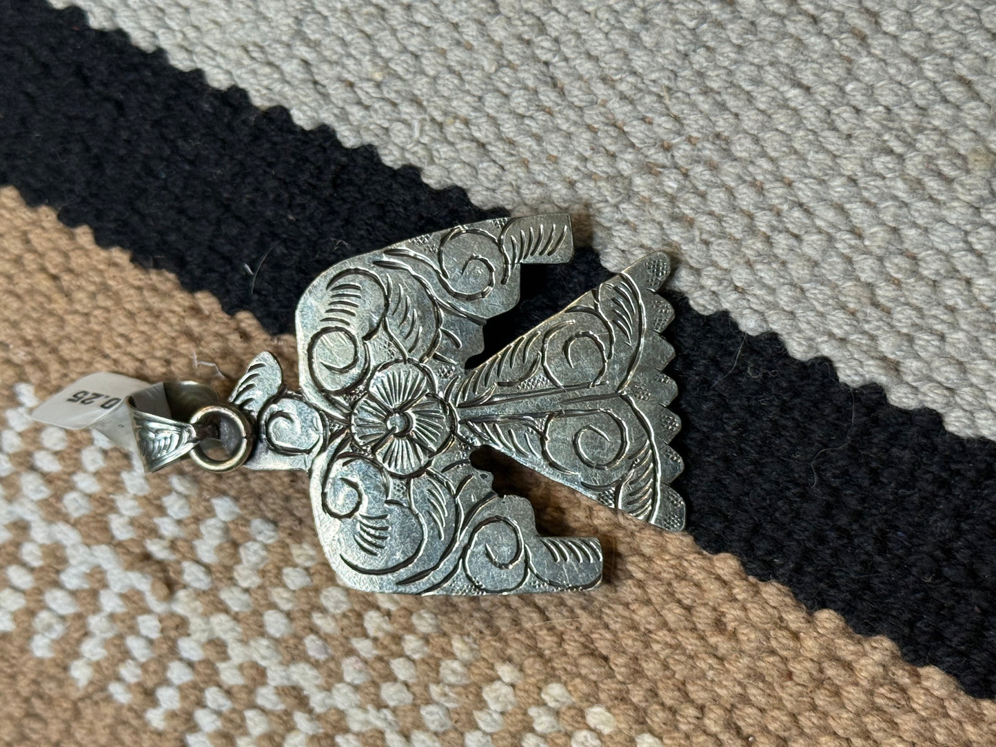 German silver and pink conch Thunderbird pendant