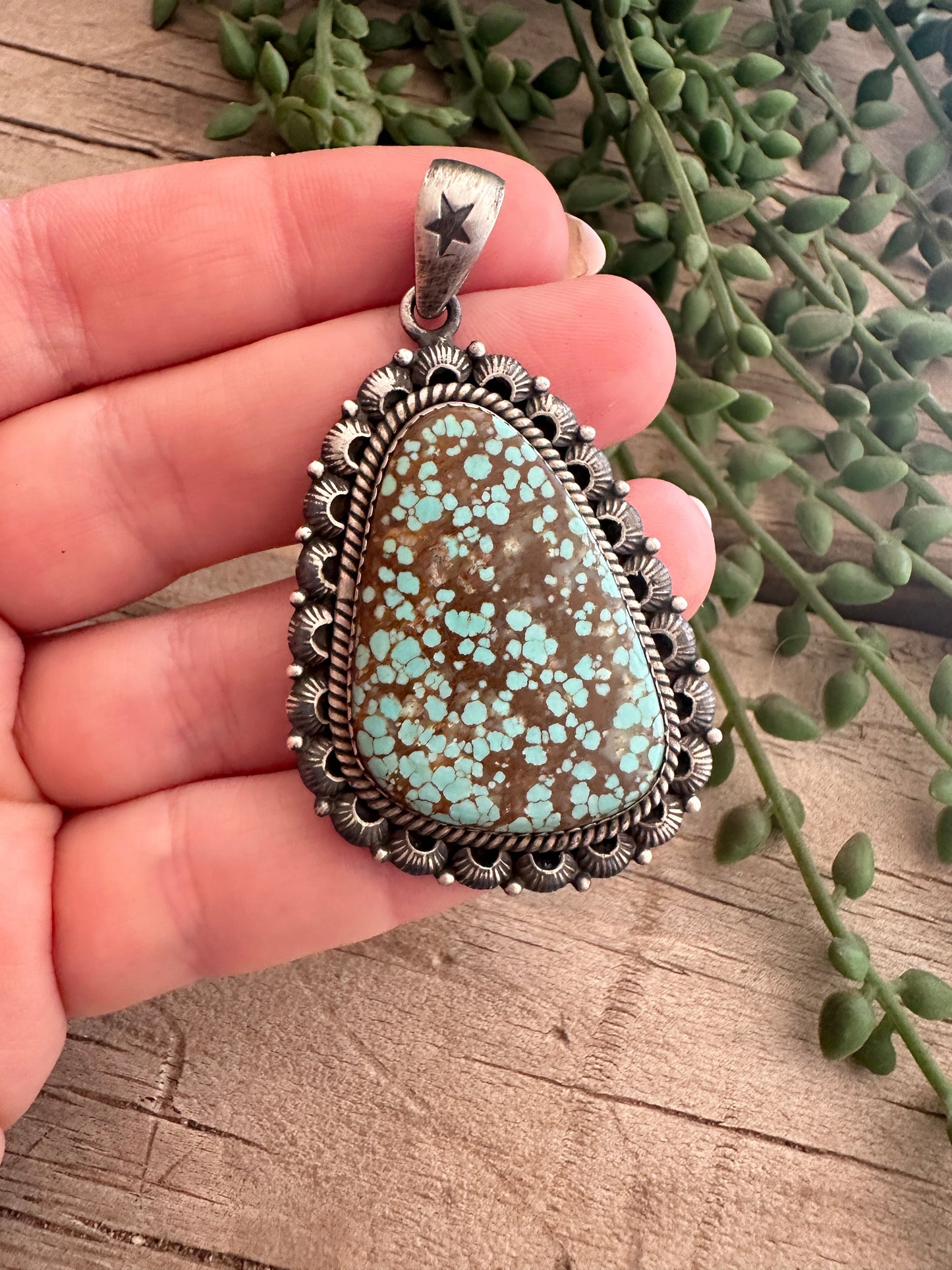 Beautiful Handmade Sterling Silver & Number 8 Turquoise Single Stone Pendant