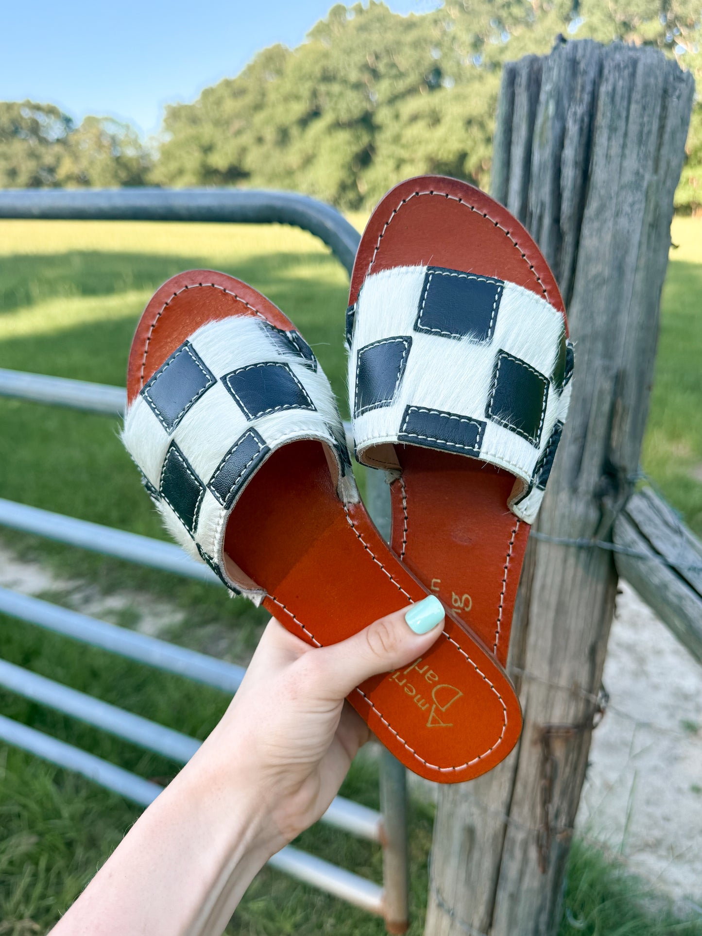 The checkered & cowhide sandals