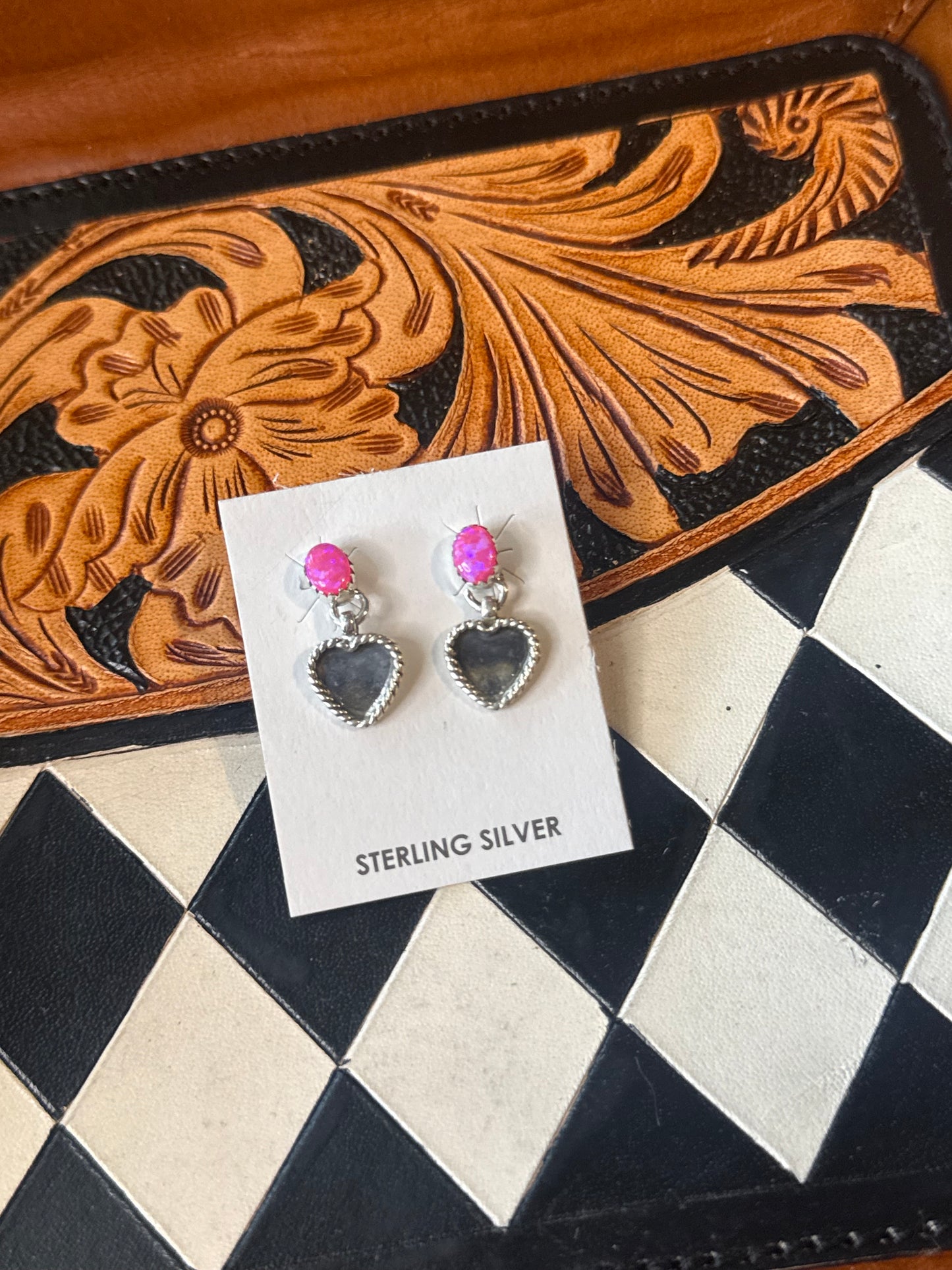 Pink opal heart earrings