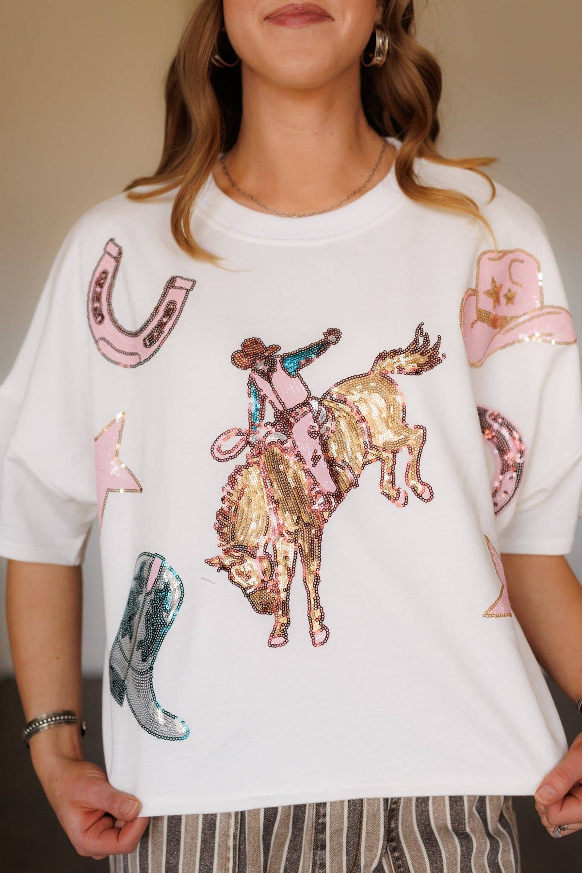 Dolman Bucking Horse Sequin top