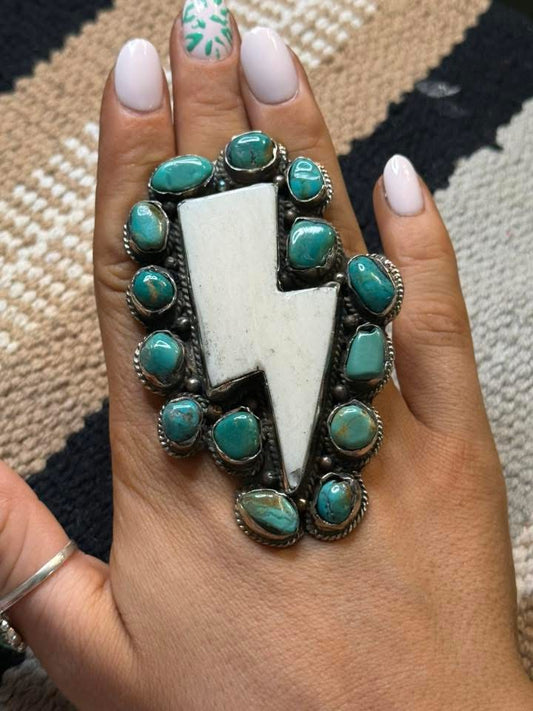 Lighting bolt German silver ring- adjustable