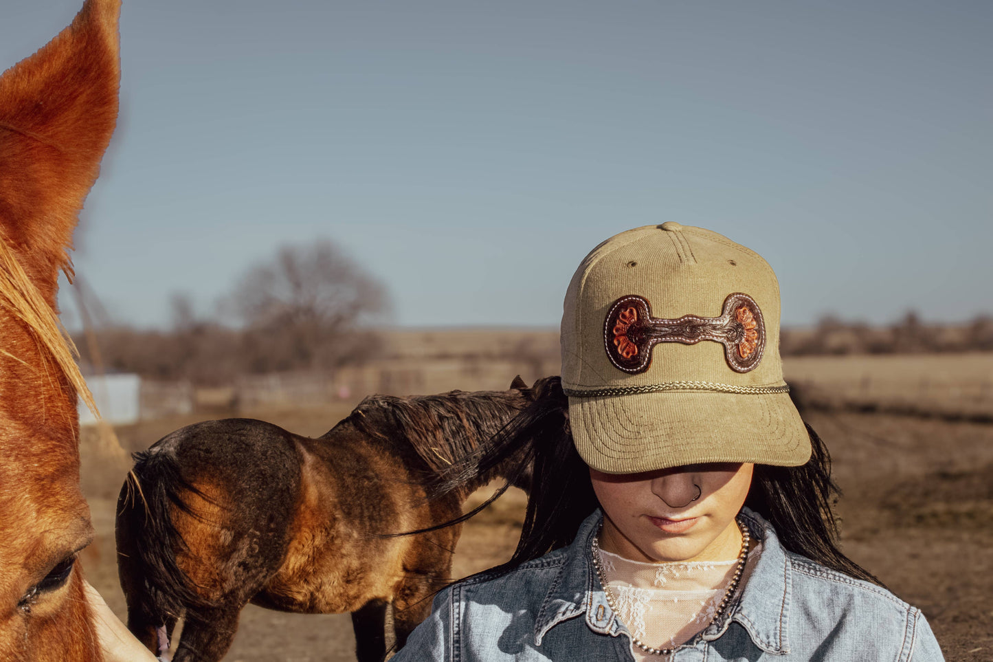 Hand Tooled Leather Snaffle Bit Cap: Green