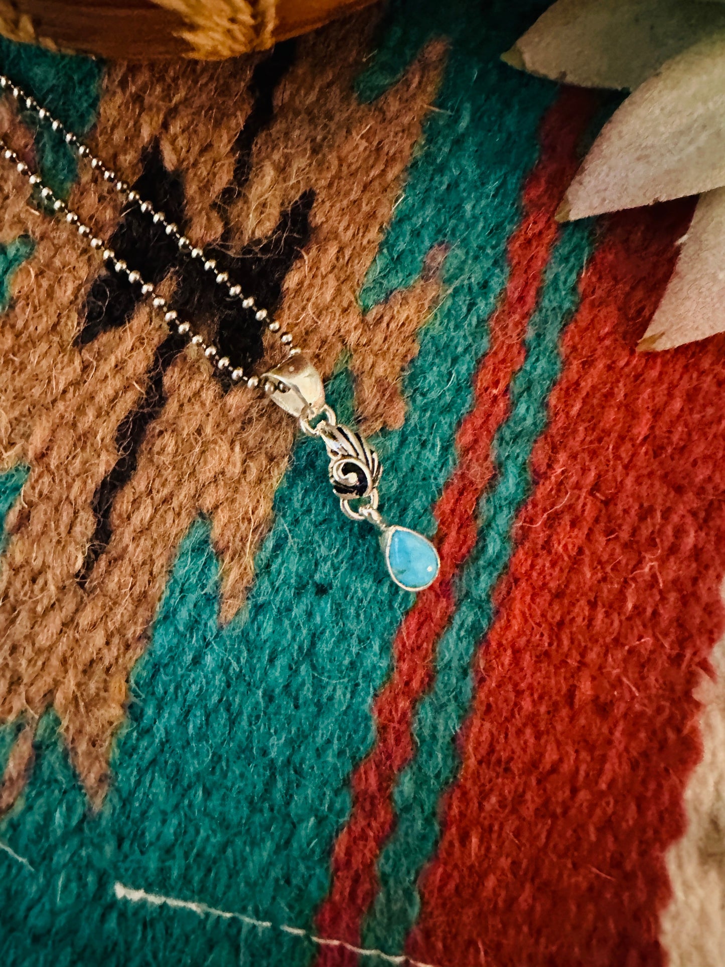 Navajo Turquoise & Sterling Silver Feather Pendant