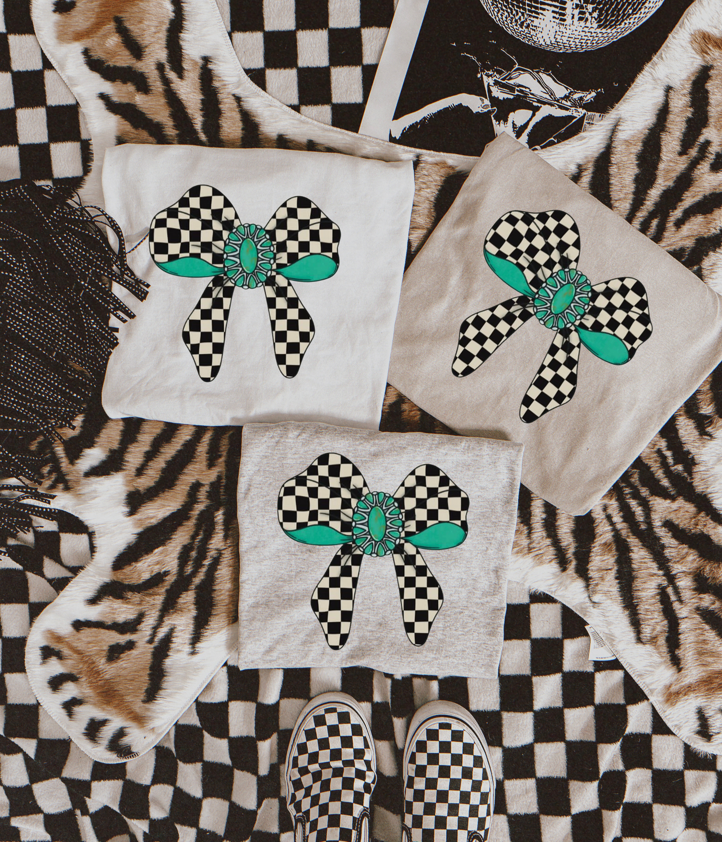 the checkered bow sublimation T-shirt