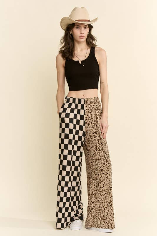 SPLIT DECISION CHECKER AND LEOPARD PANTS