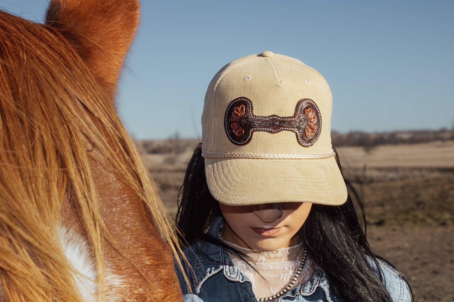 Hand Tooled Leather Snaffle Bit Cap: Green