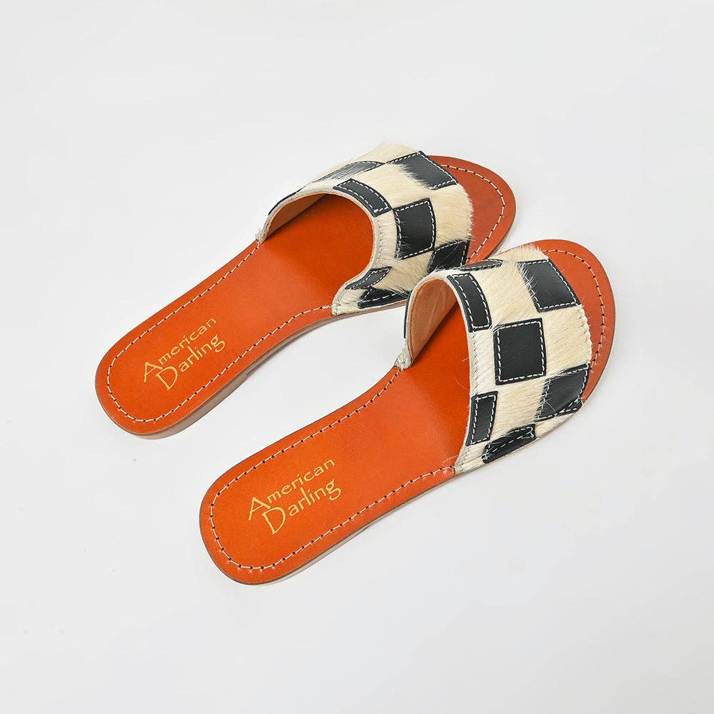 The checkered & cowhide sandals
