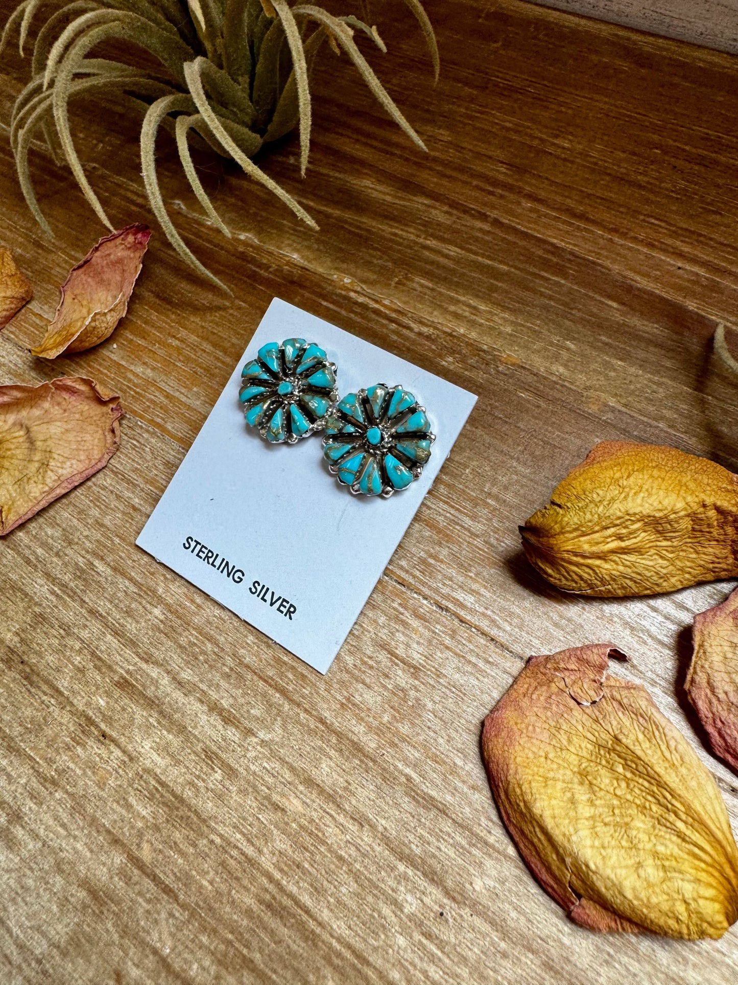 Cluster Turquoise Stud Earrings – Native Made, Sterling Silver