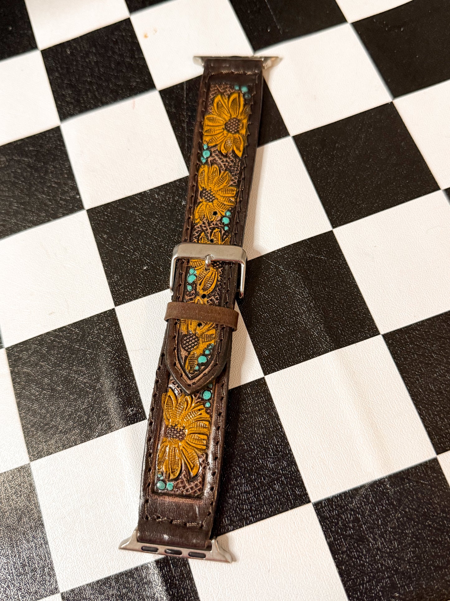 Tooled leather Apple Watch band
