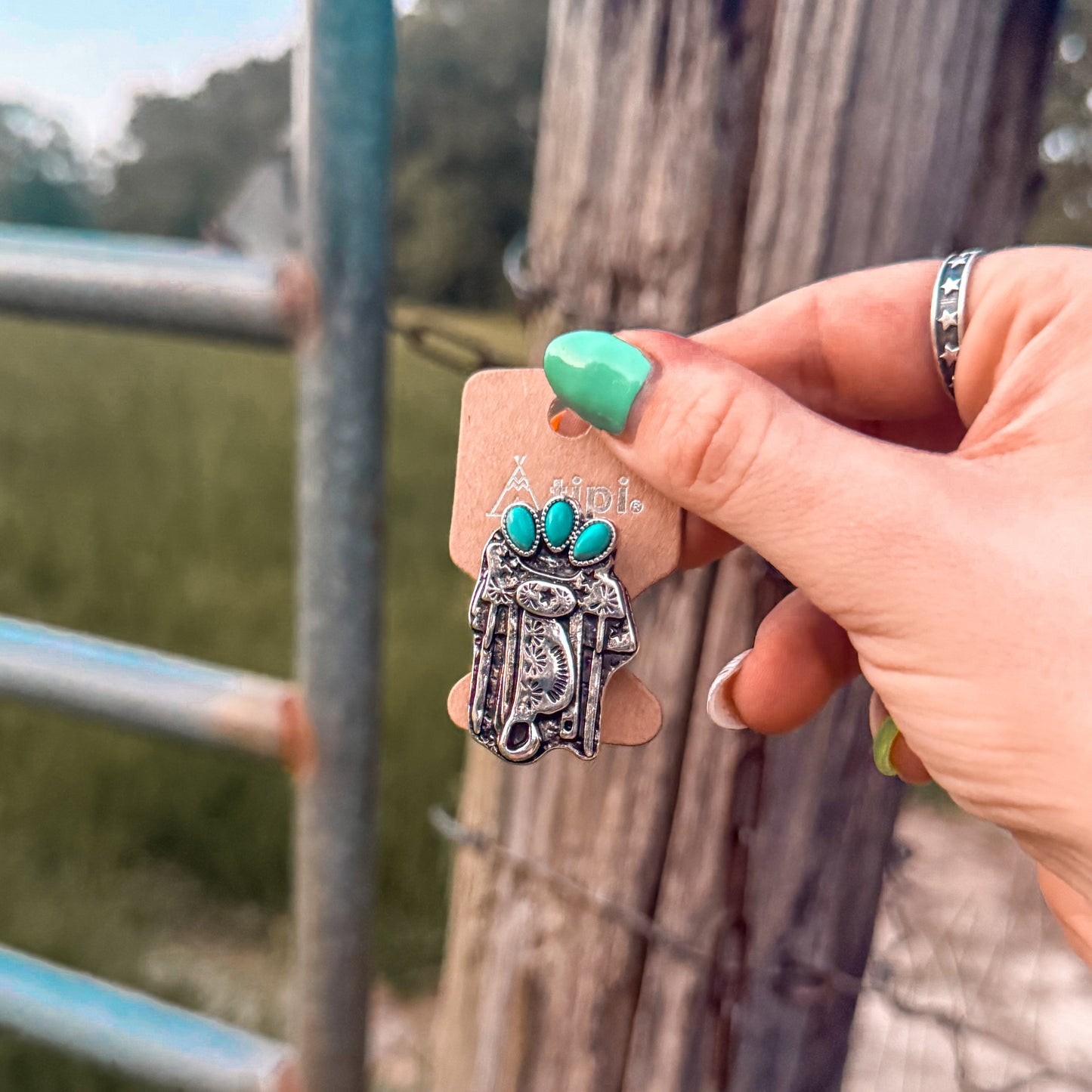 Western Turquoise Saddle Cuff Ring