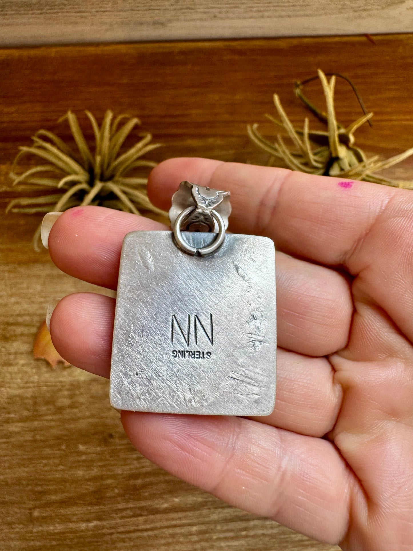 Golden Hill Turquoise Square Pendant – Sterling Silver by Ned Nez, Fits 8 mm