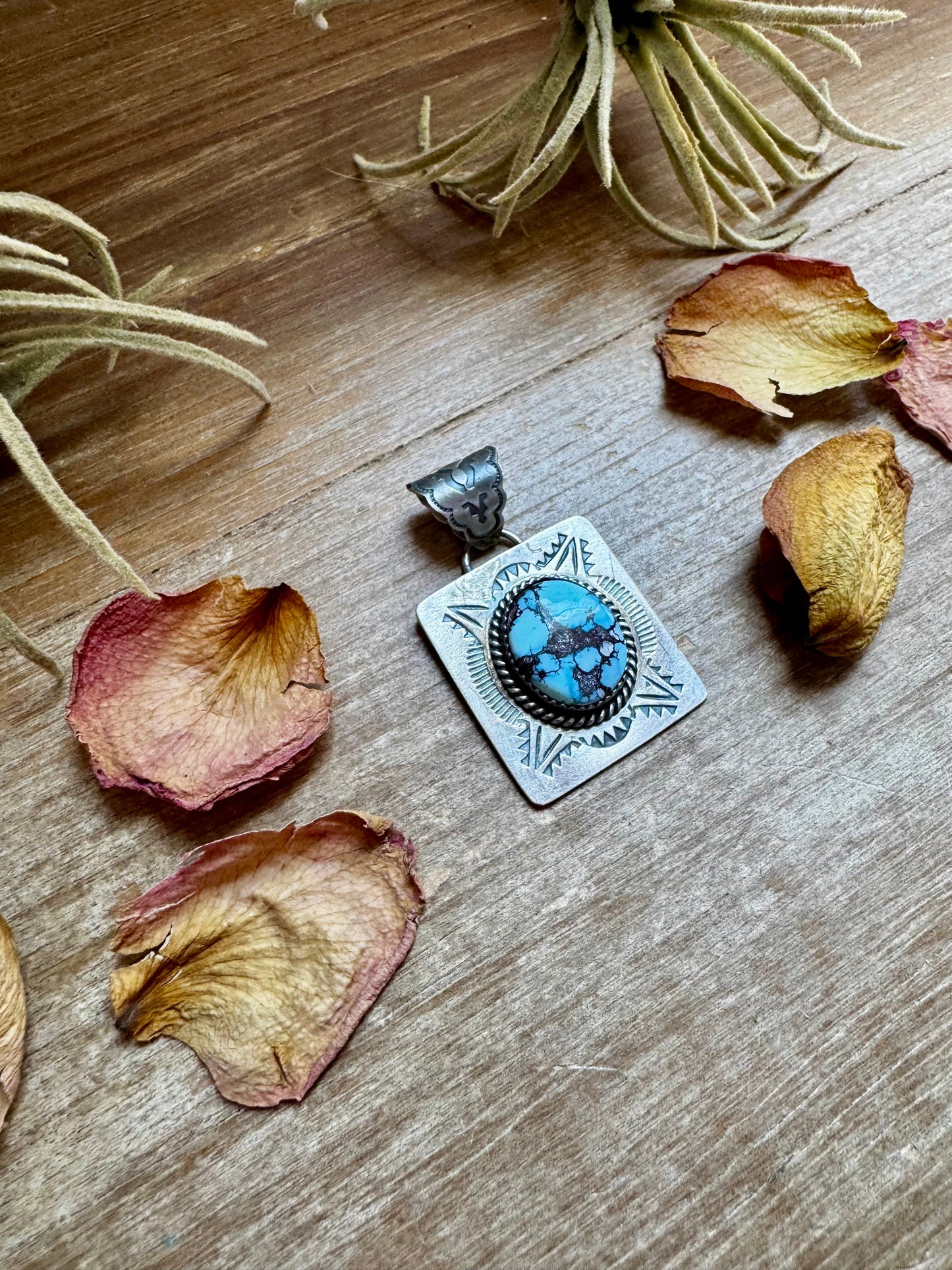 Golden Hill Turquoise Square Pendant – Sterling Silver by Ned Nez, Fits 8 mm