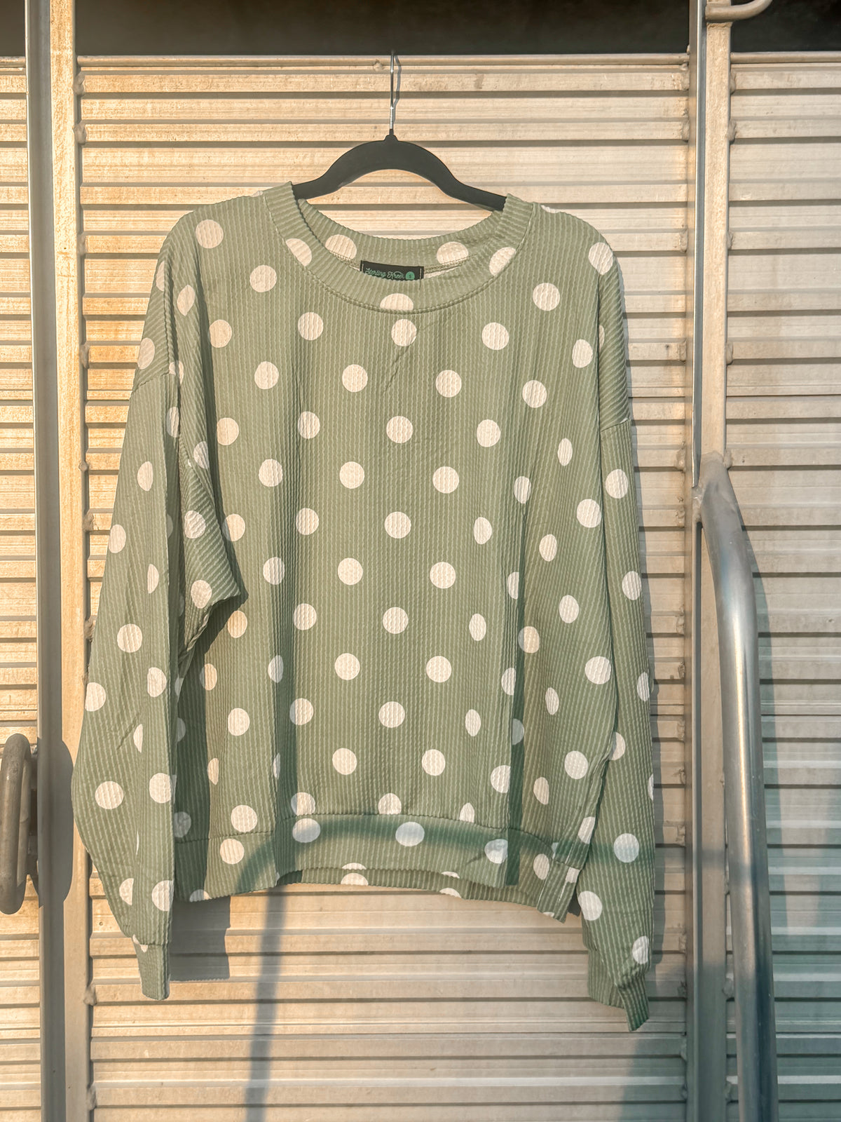 Dotty Darling Sweater Top - Sage Green